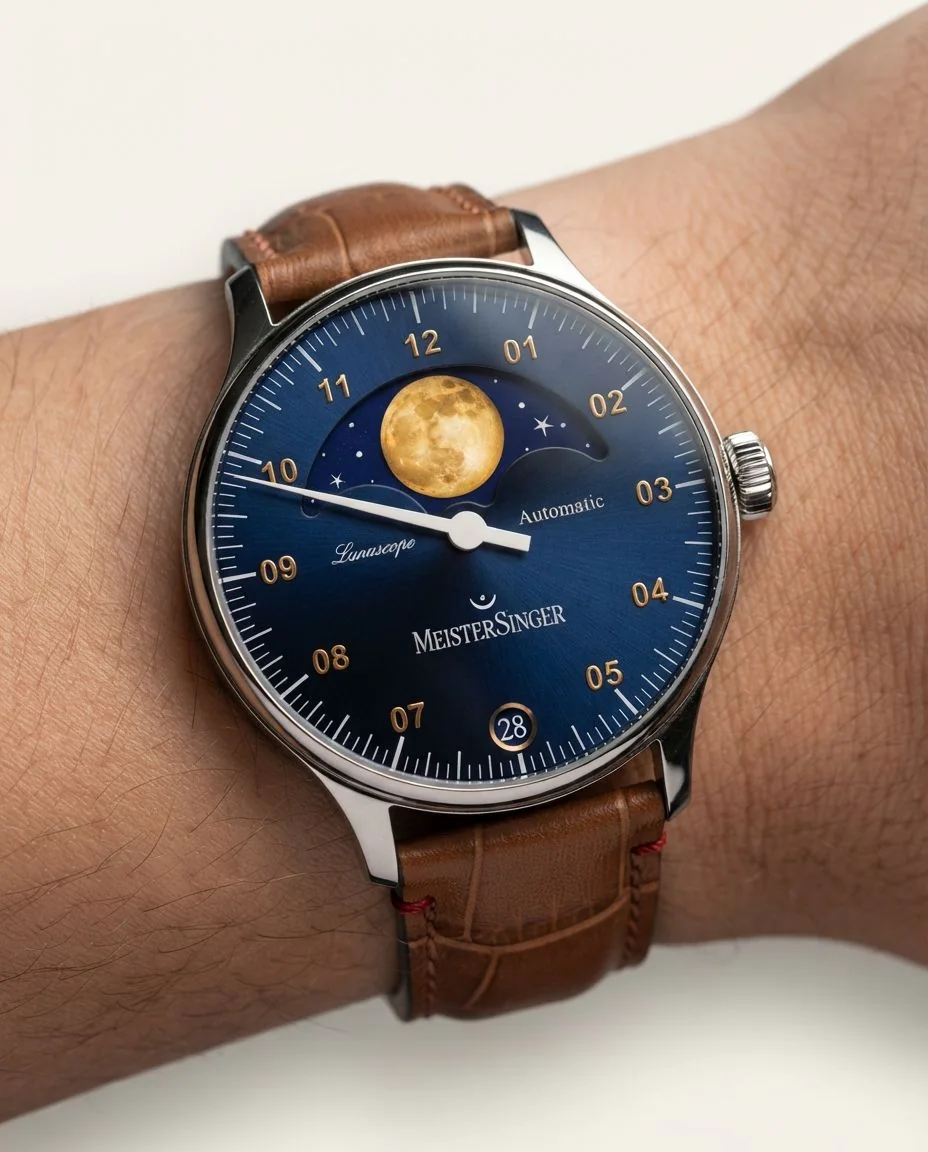 Lunascope Sonnenschliff Blau / Gold · getragen