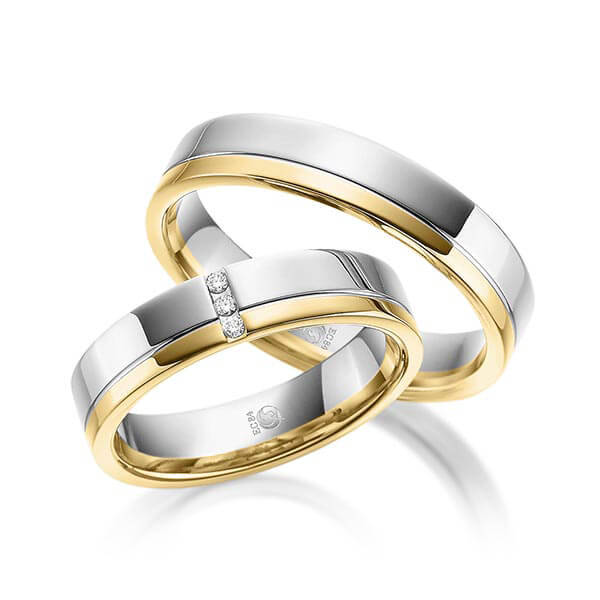 Paar Trauringe / Eheringe Gelbgold 585/- Platin 600/- zus. 0,030 ct, tw, si - RU-1090-5
