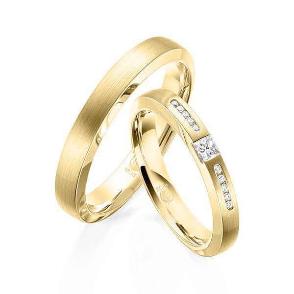 Paar Trauringe / Eheringe Gelbgold 585/- zus. 0,170 ct, tw, si - RU-1613-1
