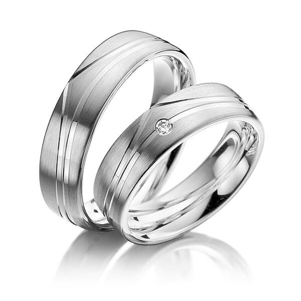 Paar Trauringe / Eheringe Palladium 585/- zus. 0,030 ct, tw, si - RU-1102-1