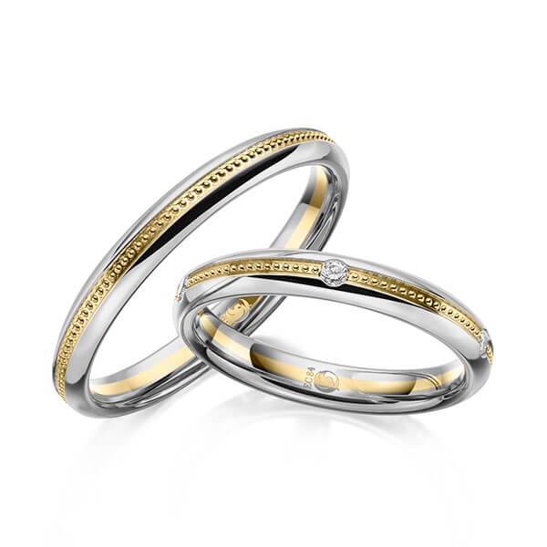 Paar Trauringe / Eheringe Platin 600/- Gelbgold 585/- zus. 0,100 ct, tw, si - RU-1620-11