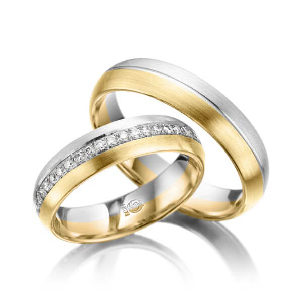 Paar Trauringe / Eheringe Platin 600/- Gelbgold 585/- zus. 0,440 ct, tw, si - RU-1018-10