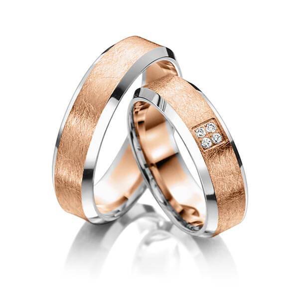 Paar Trauringe / Eheringe Platin 600/- Rotgold 585/- zus. 0,040 ct, tw, si - RU-1180-10