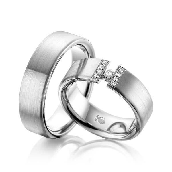 Paar Trauringe / Eheringe Platin 600/- zus. 0,130 ct, tw, si - RU-1037-6