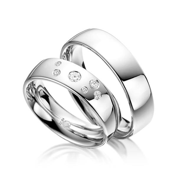 Paar Trauringe / Eheringe Platin 600/- zus. 0,150 ct, tw, si - RU-1032-5
