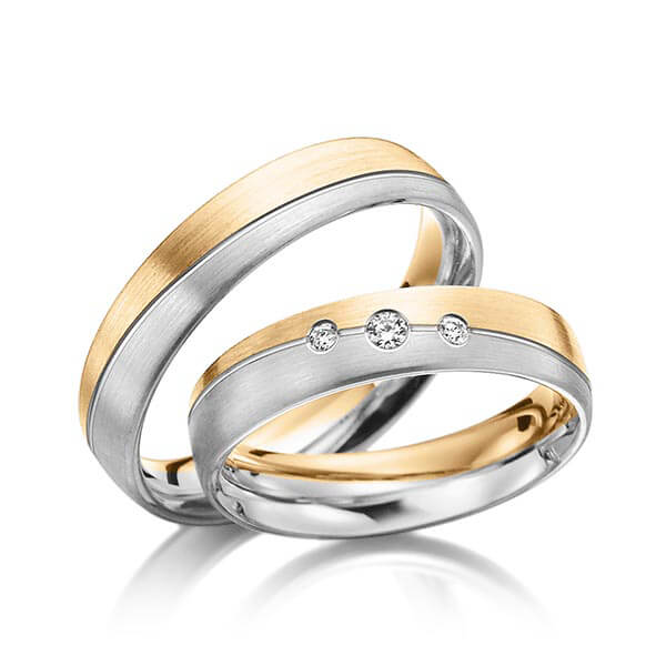 Paar Trauringe / Eheringe Roségold 585/- Platin 600/- zus. 0,080 ct, tw, si - RU-1167-11