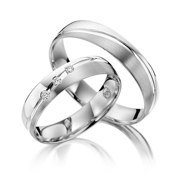 Paar Trauringe / Eheringe Weißgold 585/- Graugold dunkel 585/- zus. 0,060 ct, tw, si - RU-1177-1