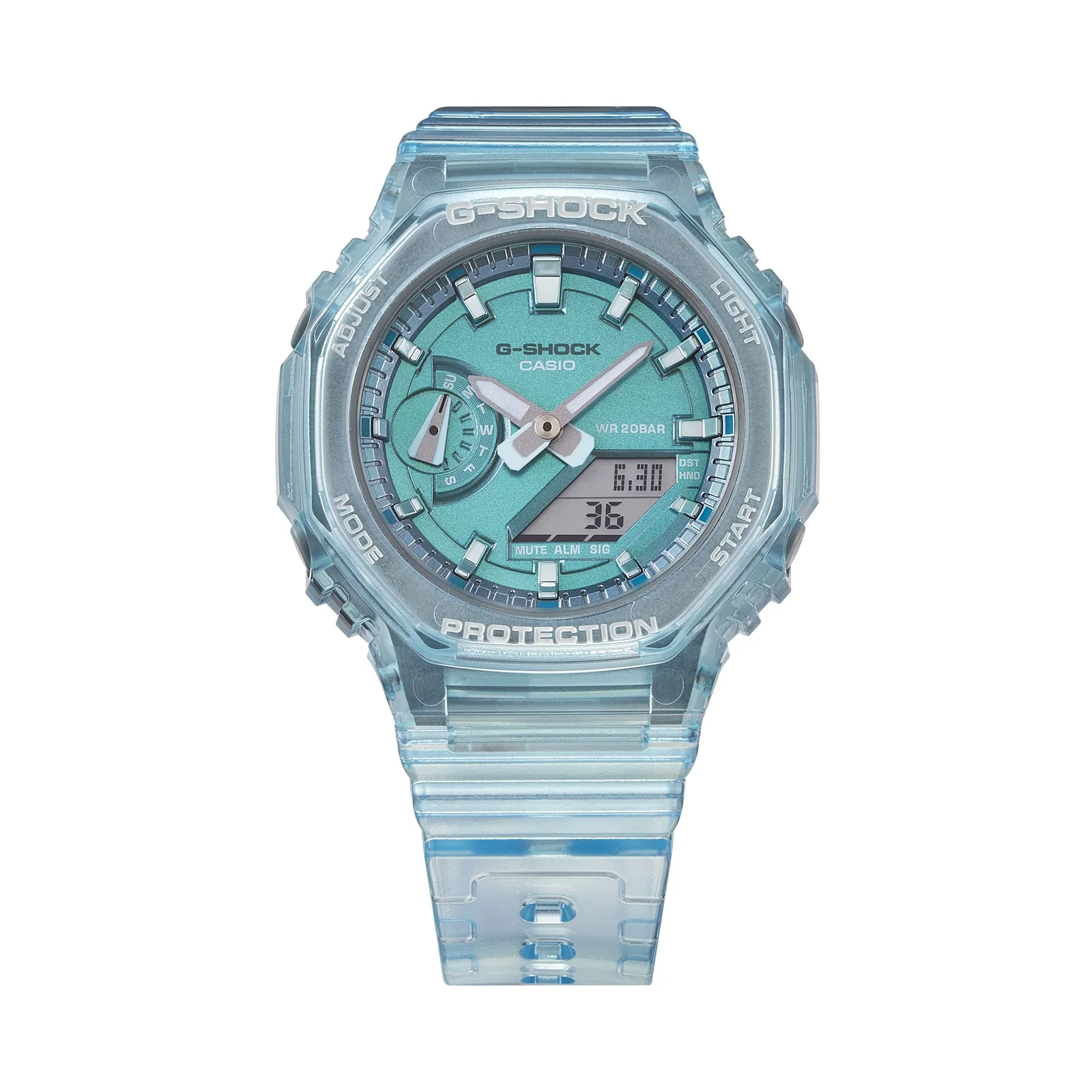 Gehäuse und Armband der G-SHOCK WOMEN Armbanduhr GMA-S2100SK-2A direkt von vorn.