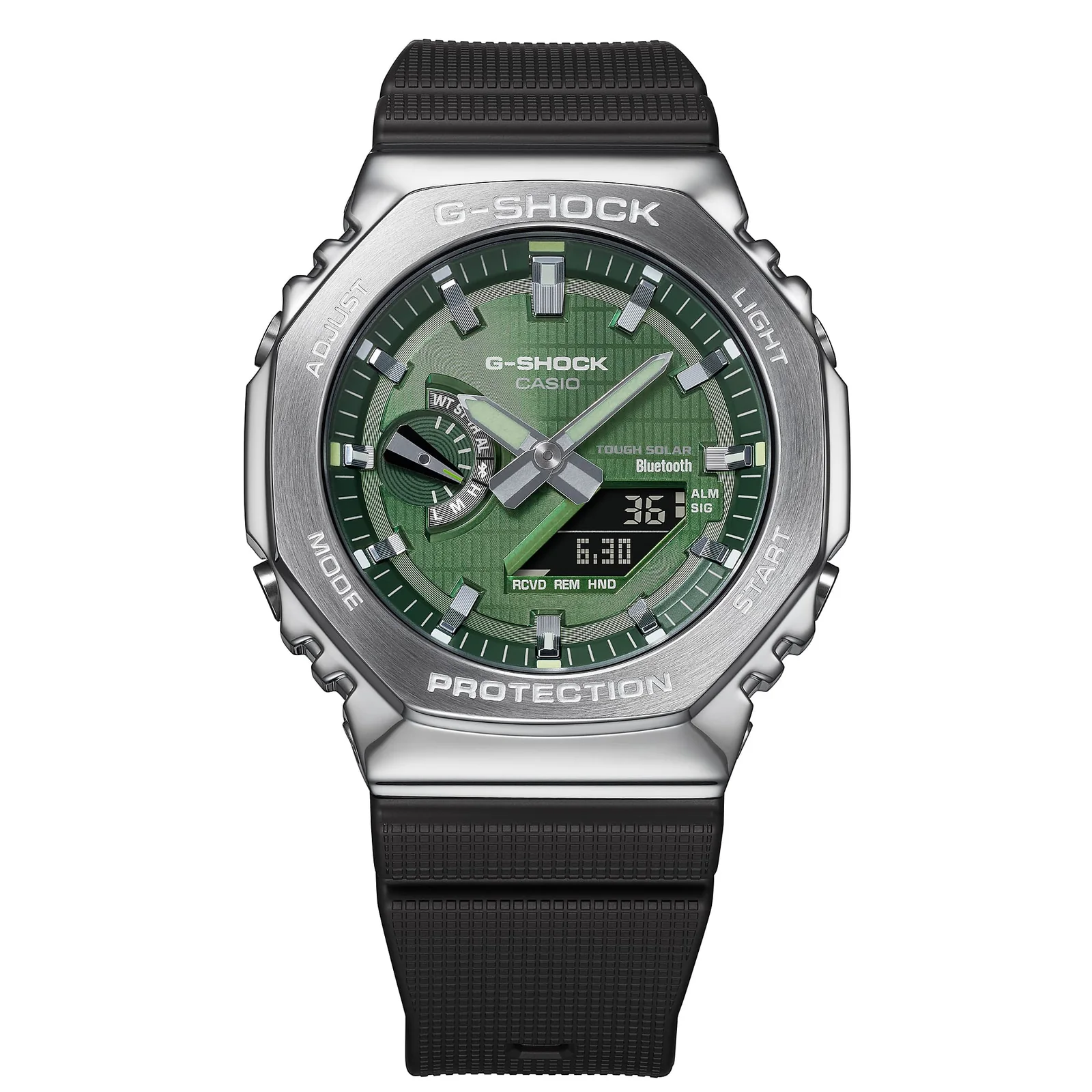 Gehäuse und Armband der G-SHOCK Armbanduhr GBM-2100A-1A3 direkt von vorn.