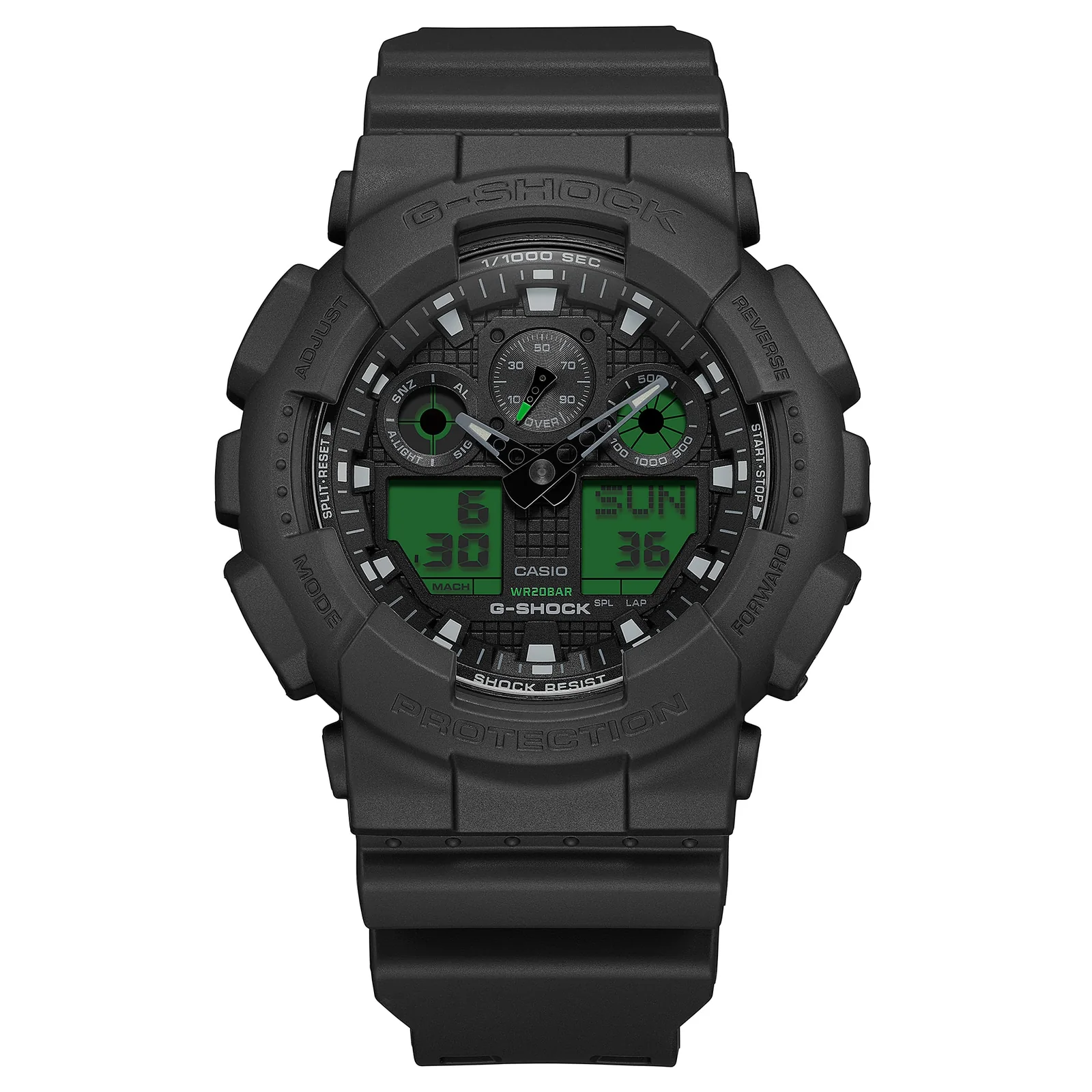 Das Gehäuse der G-SHOCK GA-100BEG-1AER besitzt den markanten Look der GA-100 Serie