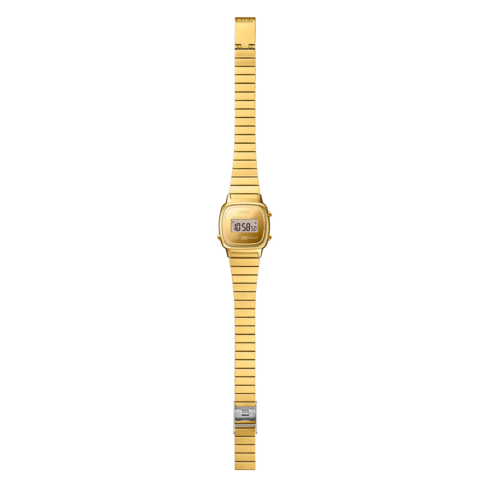 Gesamtansicht der goldenen Armbanduhr LA670WEGS-9AEF mit CASIO Logo auf der Schließe