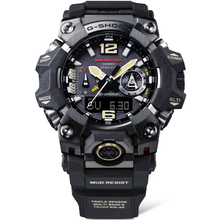 Gehäuse und Armband der G-SHOCK Armbanduhr GWG-B1000-1A direkt von vorn.
