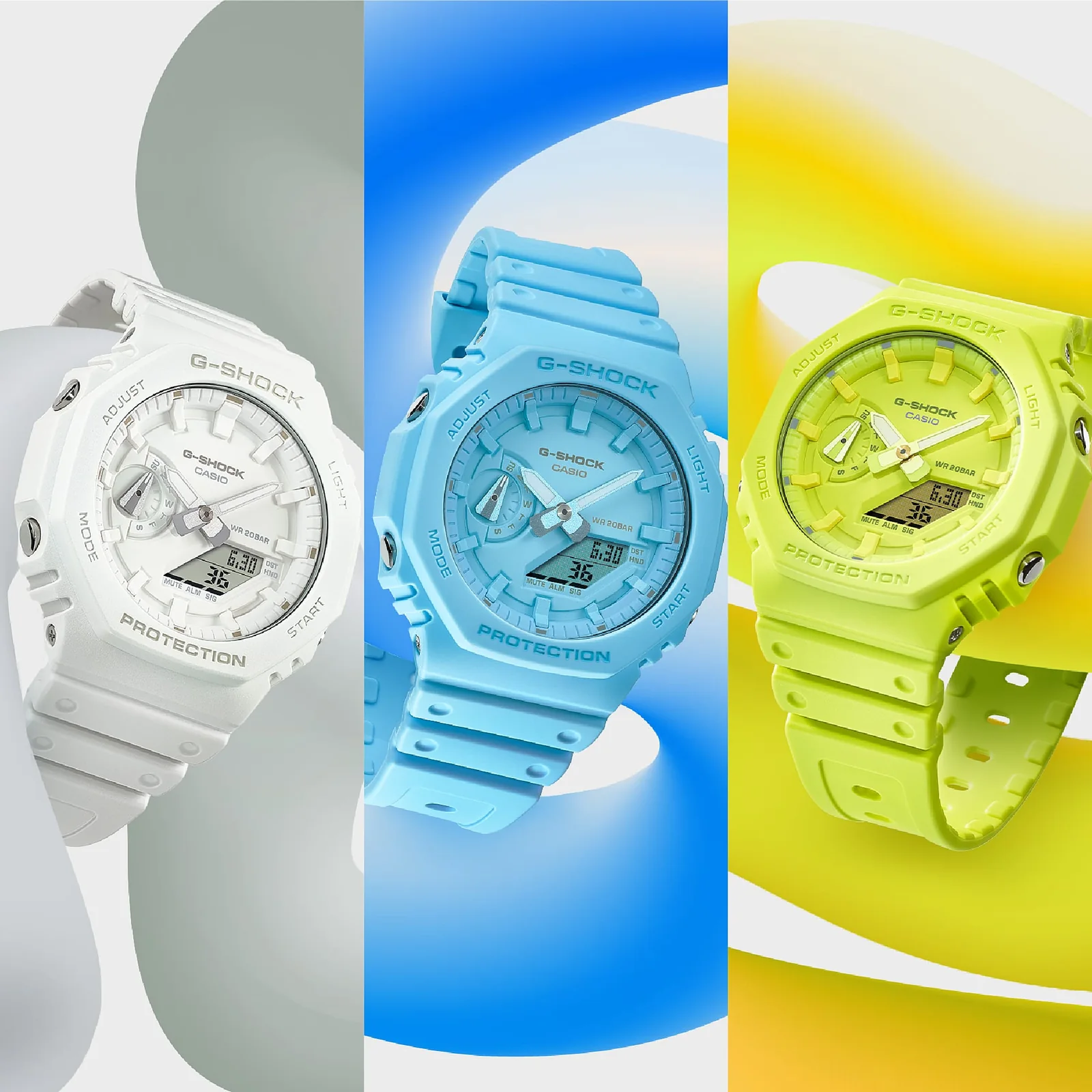 Von links: GA-2100-7A7, GA-2100-2A2, GA-2100-9A9