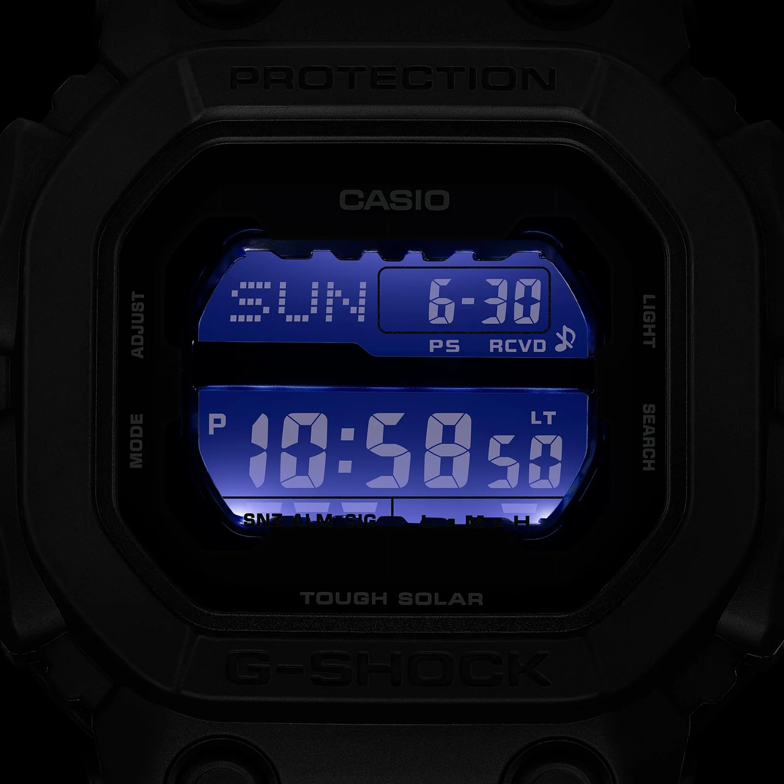 Das digitale Zifferblatt der Armbanduhr GX-56UBB-1ER lässt sich im Dunkeln mit Licht beleuchten