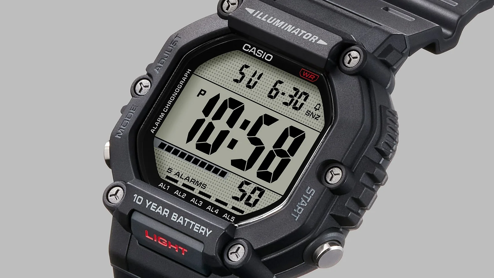 Seitliche Ansicht der CASIO TIMELESS COLLECTION Armbanduhr "AE-1600H-1AV".