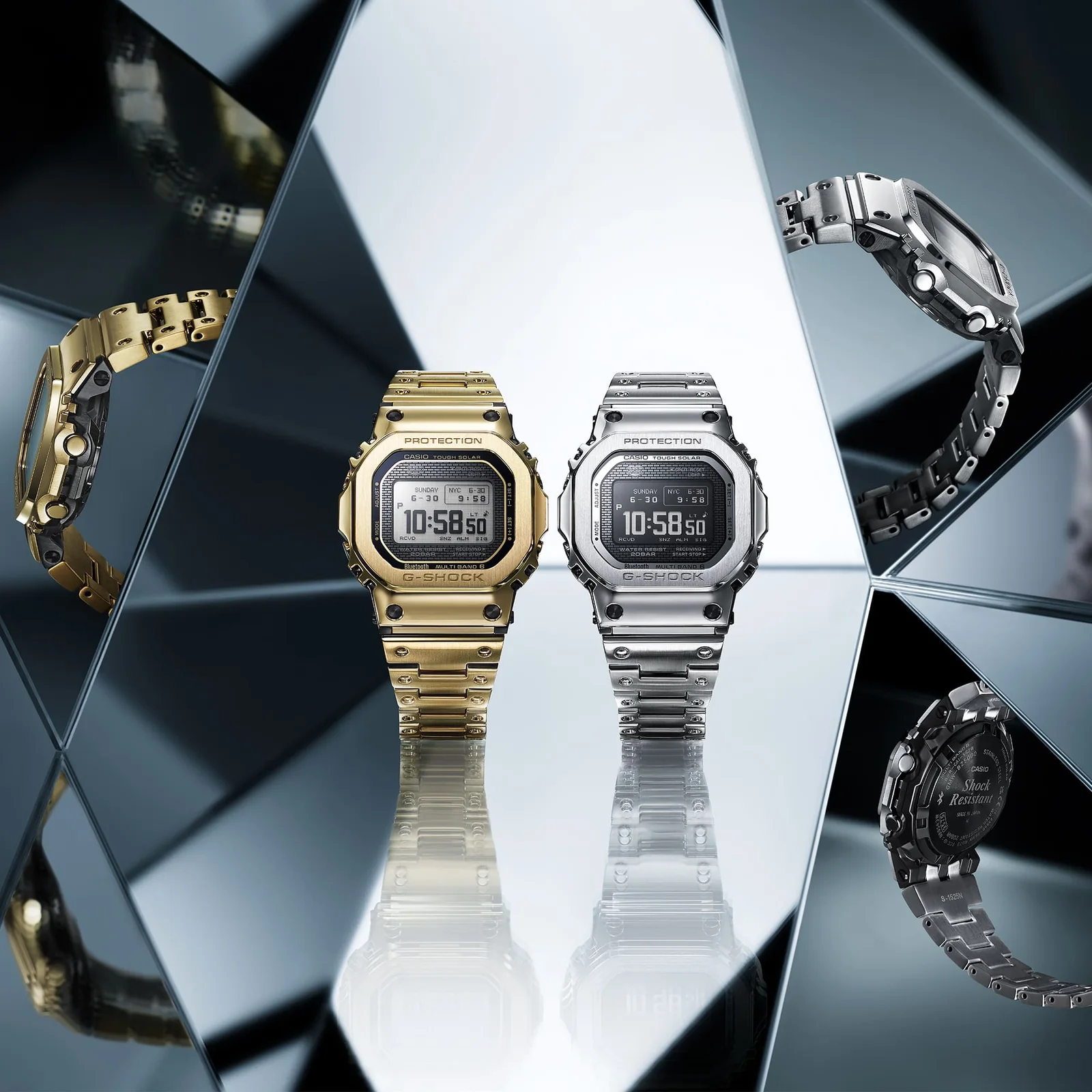 Die beiden Modelle GMW-BZ5000D-1ER und GMW-BZ5000GD-9ER nebeneinander vor einem spiegelnden Hintergrund