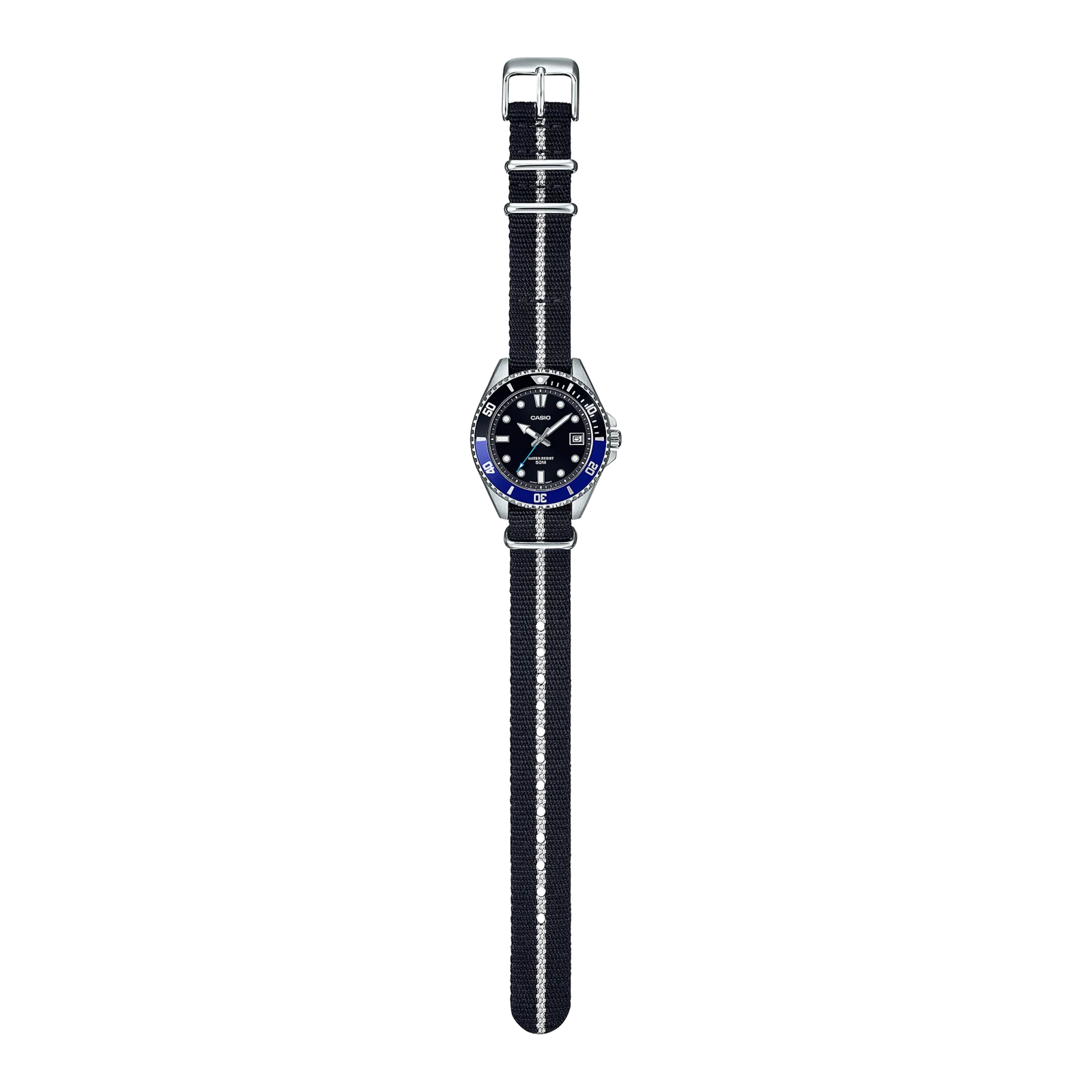 Komplettansicht der flach liegenden CASIO TIMELESS COLLECTION Armbanduhr MDV-10C-1A2V.