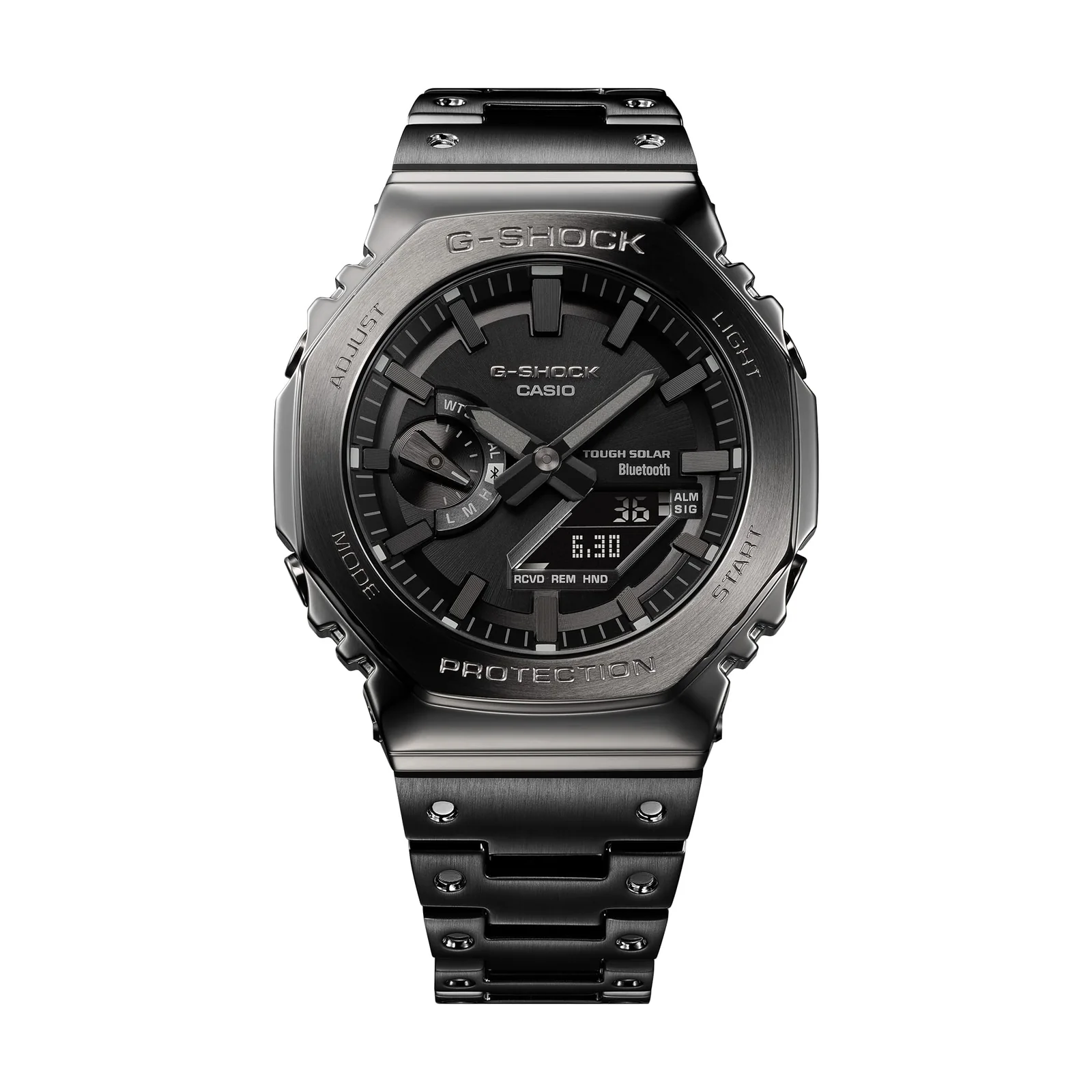 Gehäuse und Armband der G-SHOCK Armbanduhr GM-B2100BD-1A direkt von vorn.