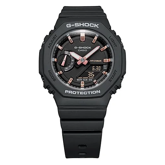 Gehäuse und Armband der G-SHOCK WOMEN Armbanduhr GMA-S2100-1A direkt von vorn.