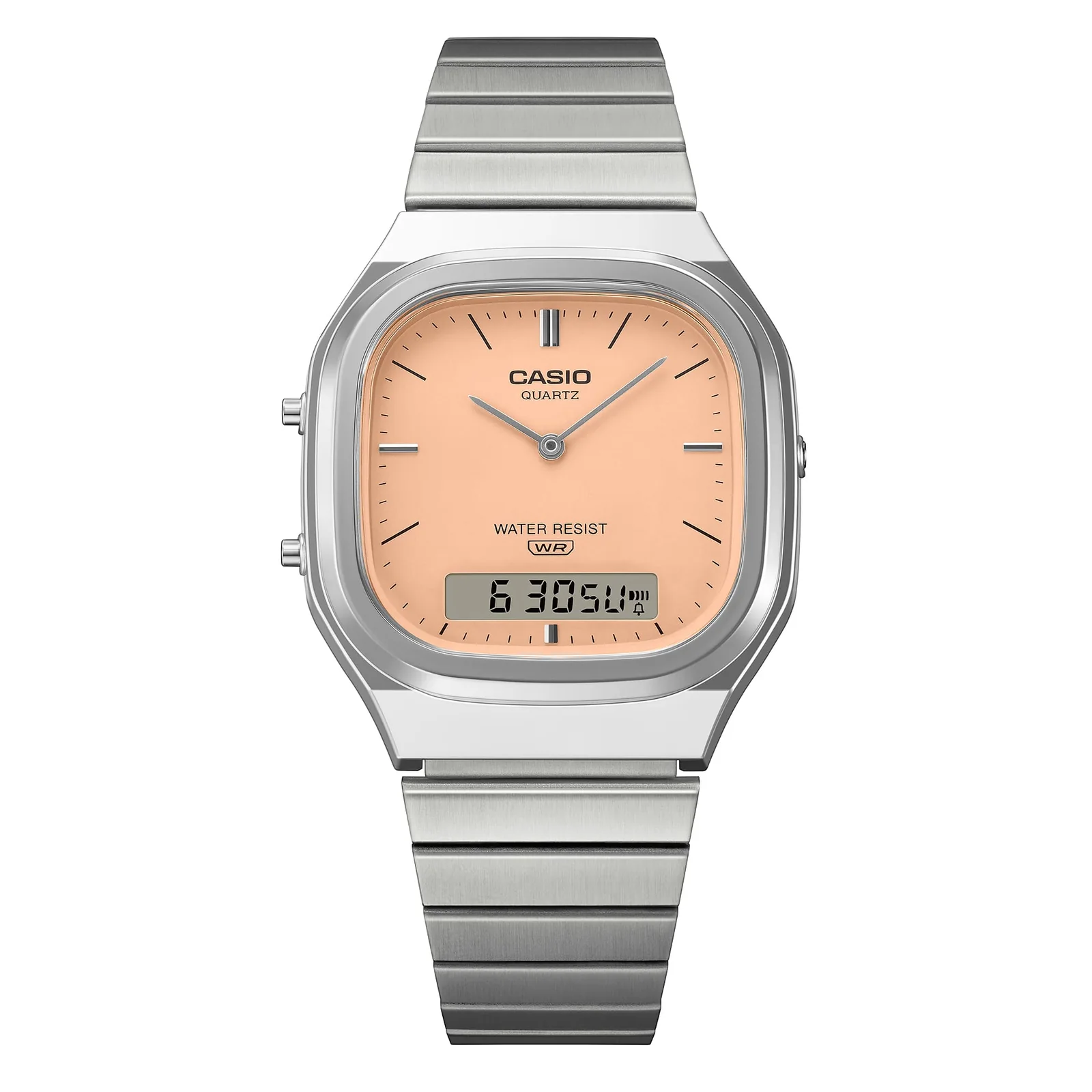 Die digital-analoge Armbanduhr AQ-240E-4AEF von CASIO mit silbernem Gliederarmband aus Edelstahl