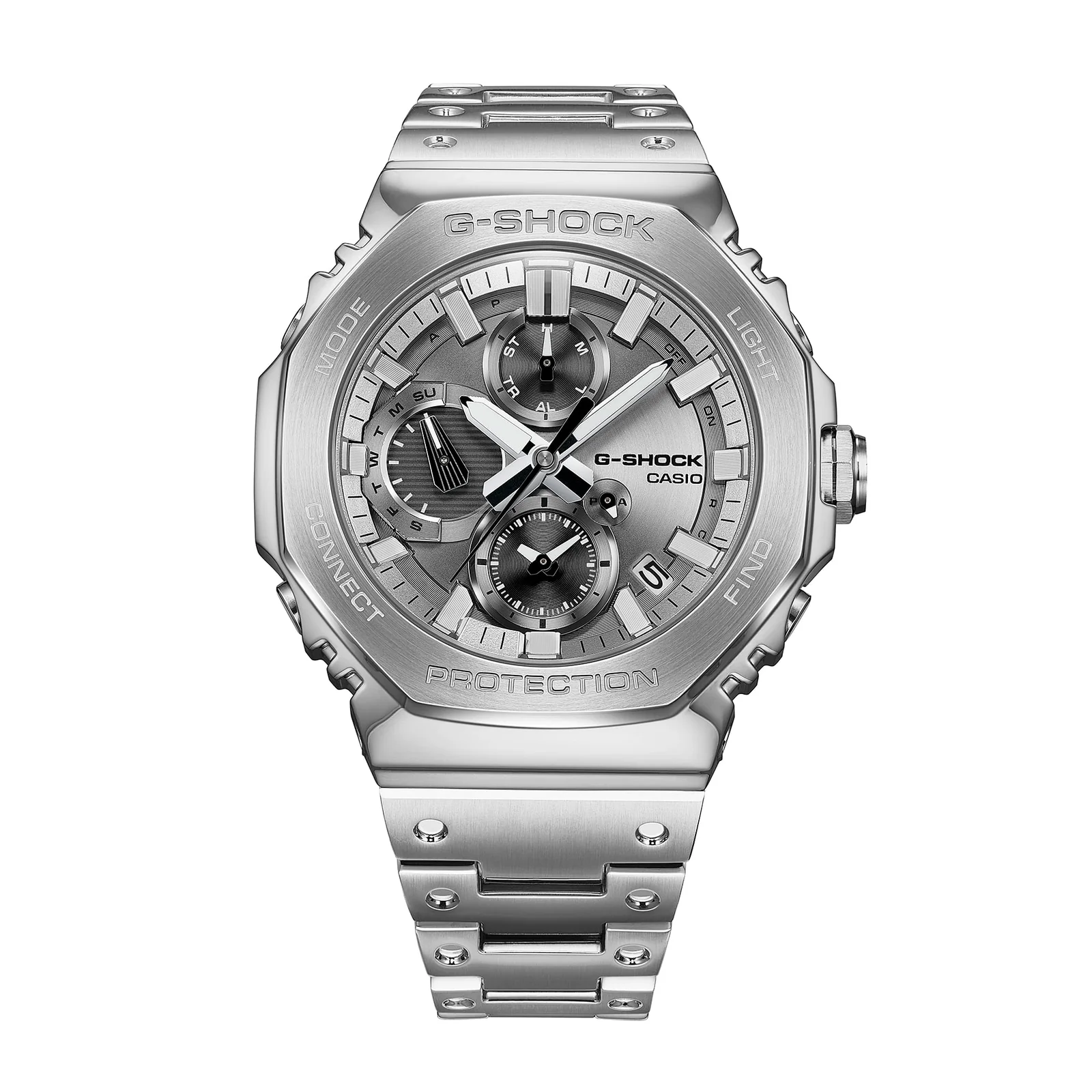 Frontansicht der Vollmetalluhr GMC-B2100ADS-1AER von G-SHOCK mit analogem Zifferblatt