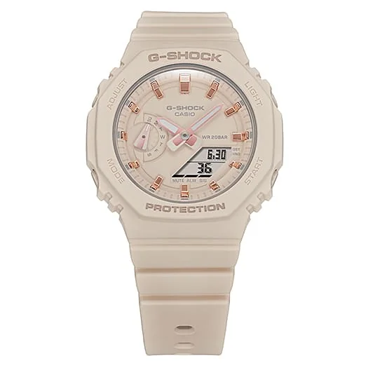 Gehäuse und Armband der G-SHOCK WOMEN Armbanduhr GMA-S2100-4A direkt von vorn.