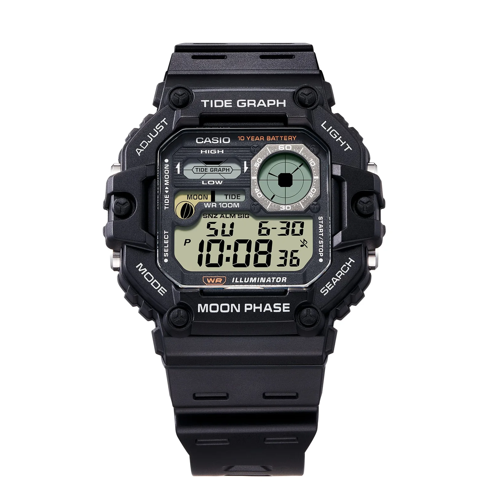 Die CASIO TIMELESS COLLECTION Armbanduhr WS-1700H-1AV mit digitalem Zifferblatt und einem Armband aus Resin in Schwarz.