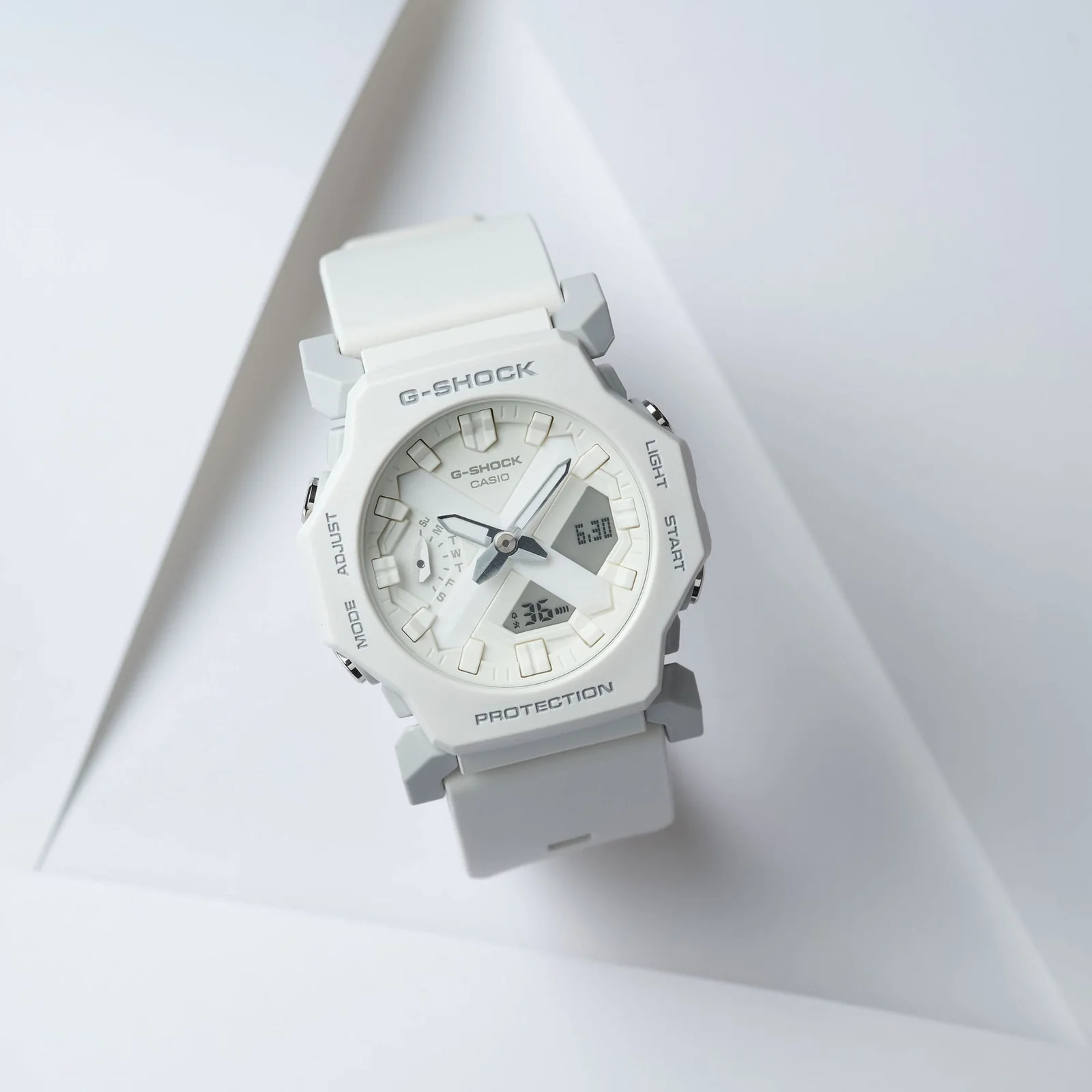 Gehäuse und Armband der G-SHOCK Armbanduhr GA-2300-7A direkt von vorn.