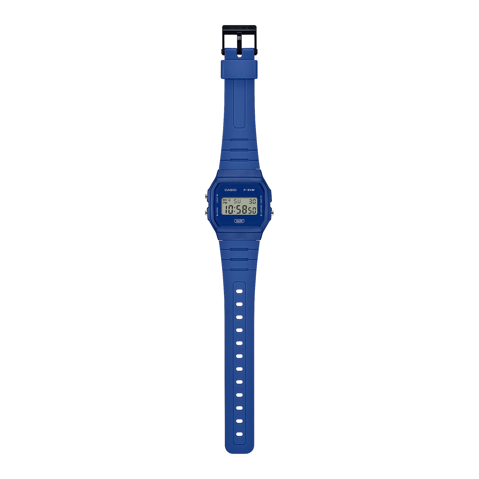 Komplettansicht der flach liegenden CASIO TIMELESS COLLECTION Armbanduhr F-91WB-2A1.
