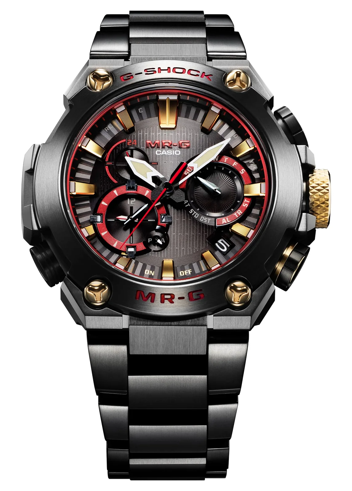 Gehäuse und Armband der G-SHOCK Armbanduhr MRG-B2000B-1A4 direkt von vorn.