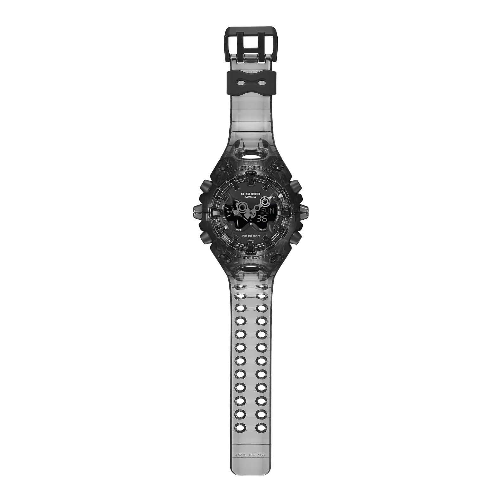 Gesamtansicht der GA-V01SKE-8AER mit geöffnetem, zweireihigem Loch-Armband