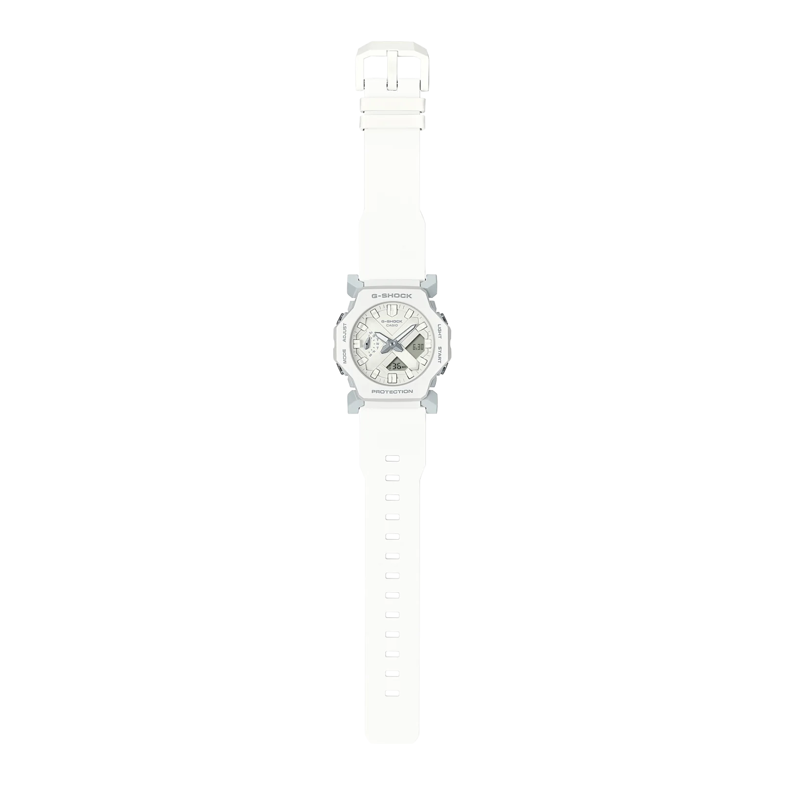 Komplettansicht der flach liegenden G-SHOCK Armbanduhr GA-2300-7A.