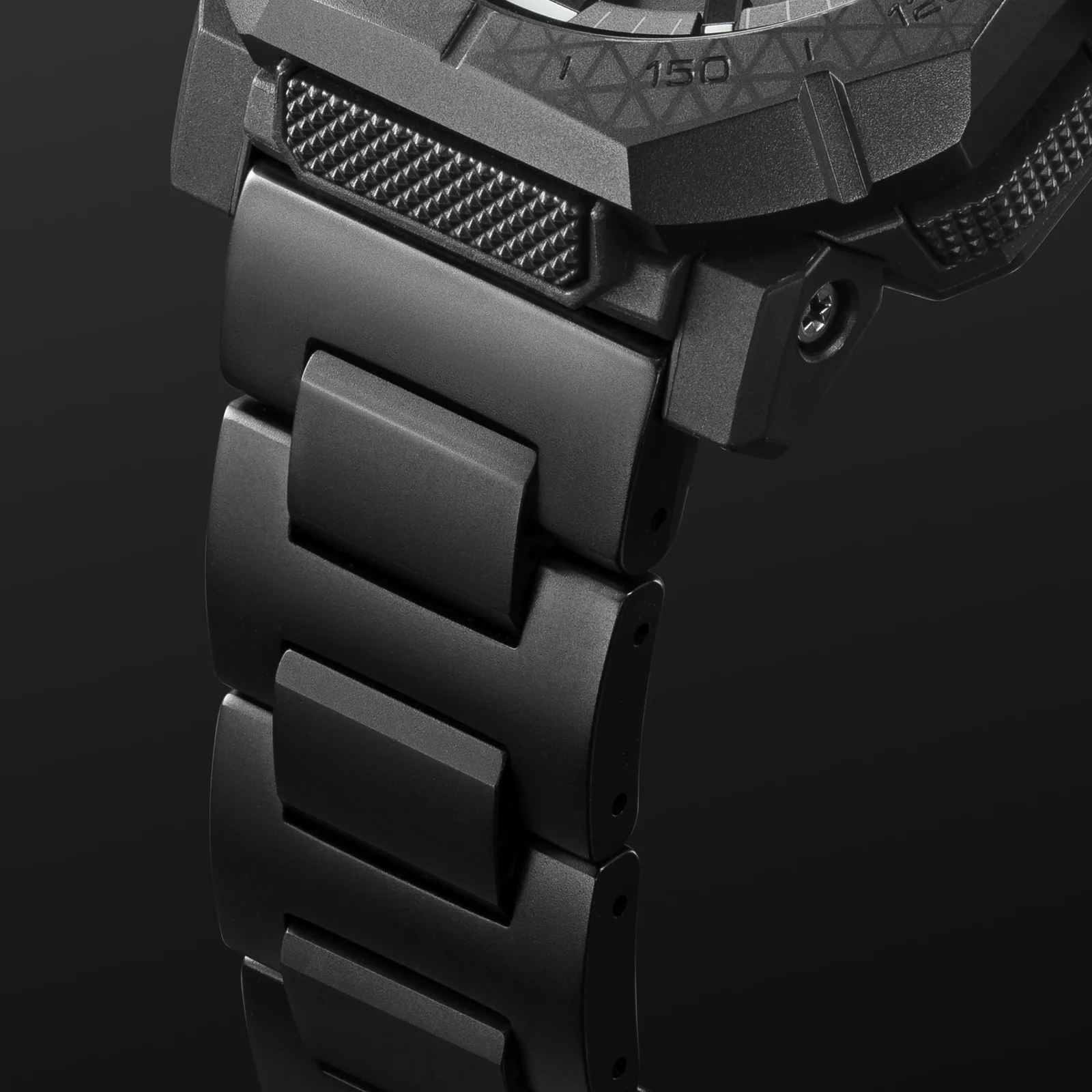 Nahaufnahme des schwarzen Titanarmbandes der PRO TREK PRW-B1000WM-1