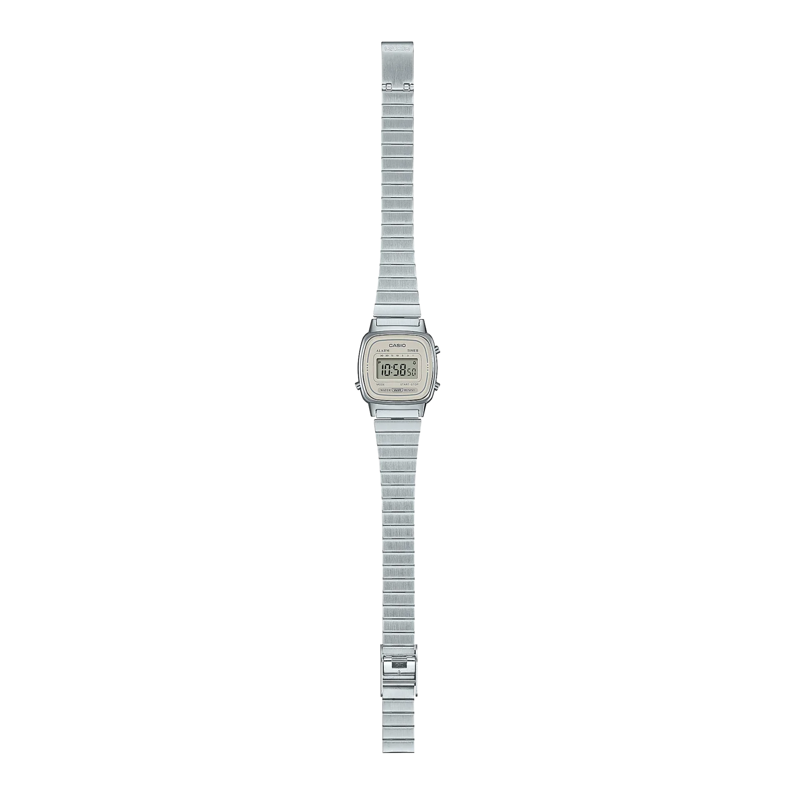 Komplettansicht der flach liegenden CASIO VINTAGE COLLECTION Armbanduhr LA670WEA-8A.