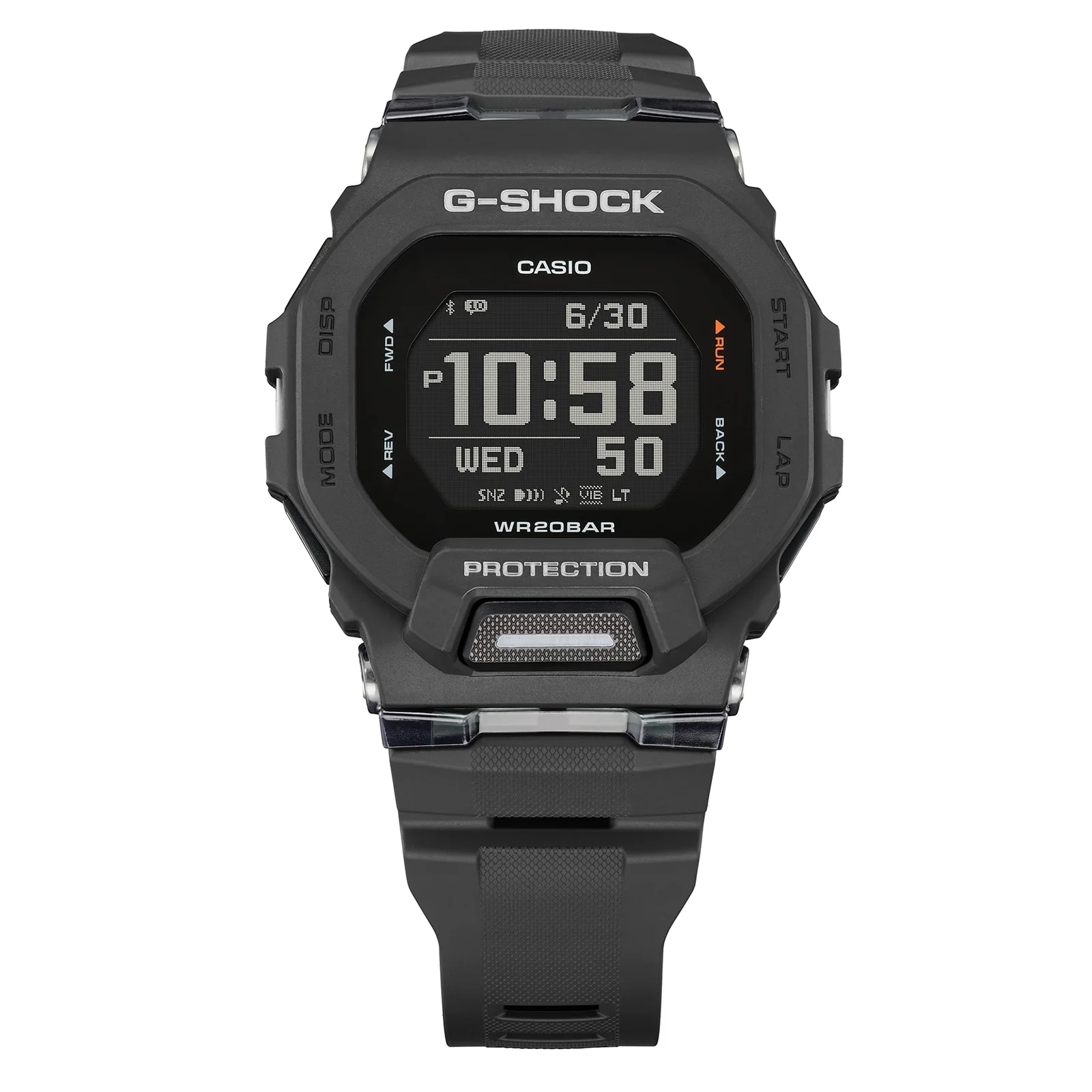 Gehäuse und Armband der G-SHOCK Armbanduhr GBD-200-1 direkt von vorn.