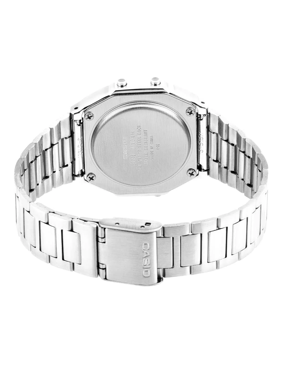 Rückansicht der CASIO VINTAGE COLLECTION Armbanduhr A164WA-1V mit Armband und Verschluss.