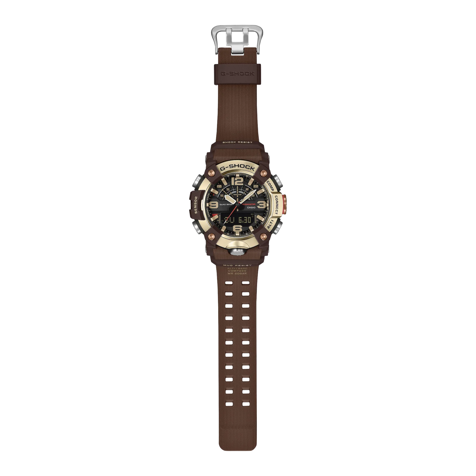 Das Armband der Armbanduhr GG-B100XMH-5AER ist mit einer doppelten Lochreihe versehen